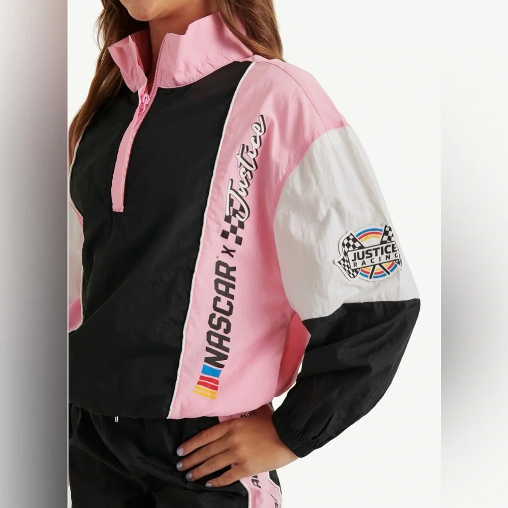 Justice x NASCAR Girls Colorblock Half Zip Windbreaker Jacket Size M 10‎ NWT